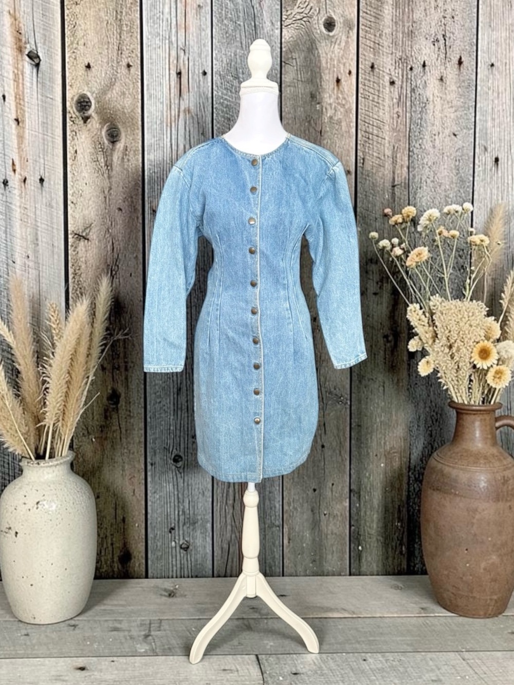 Paris Blues 90s Vintage Denim Dress Fitted Snap Front 11 S Small M Medium